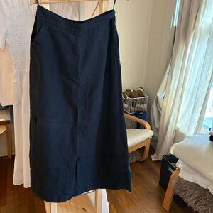 Vintage navy Maxi Skirt with Front Slit